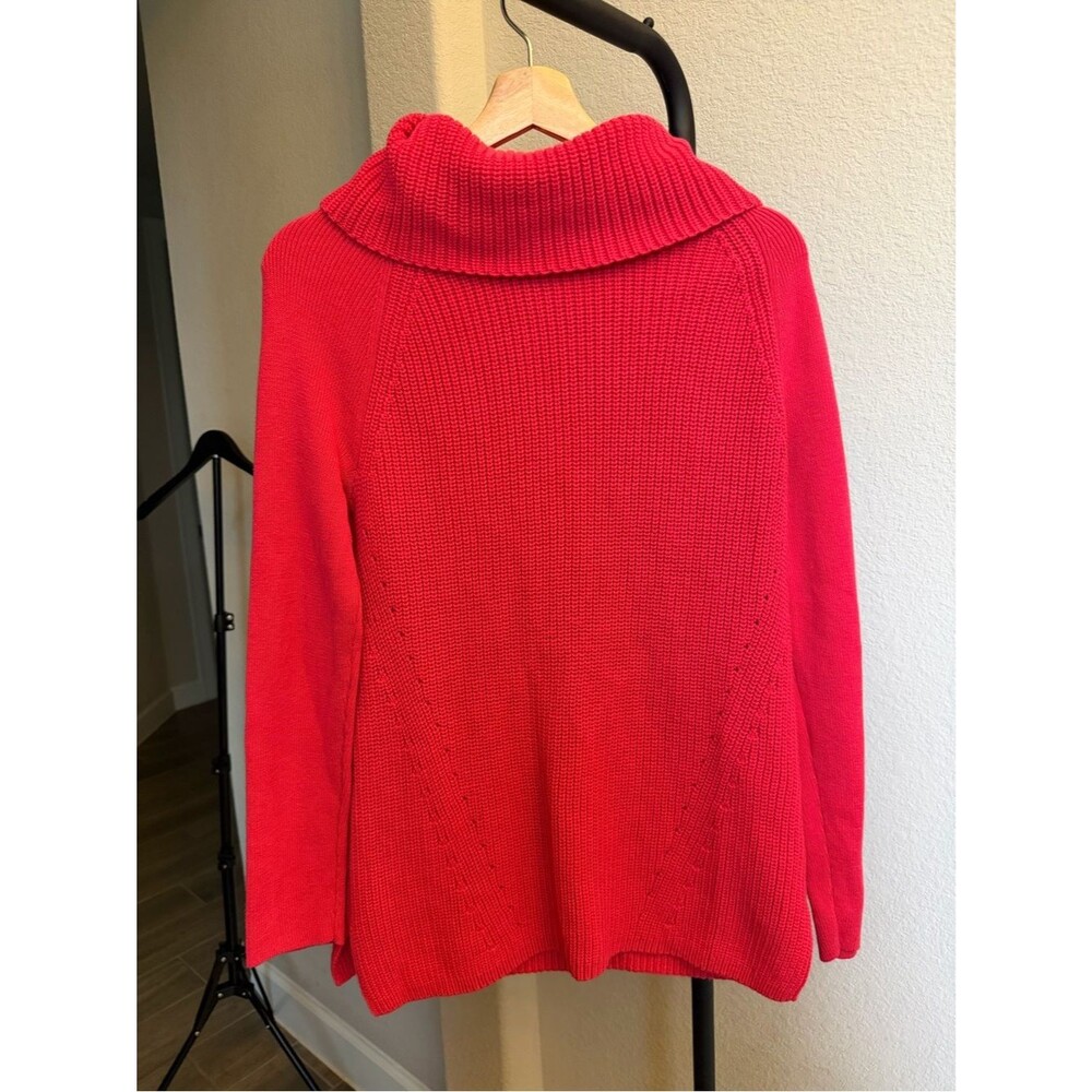 Lands' End Bright Red Ribbed Turtleneck Sweater M
